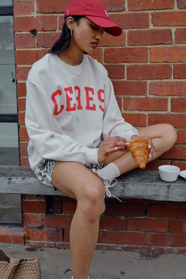 Ceres Life - Isla Oversized Slouchy Crew - Buff Fiery Red Heritage Logo - Image 5