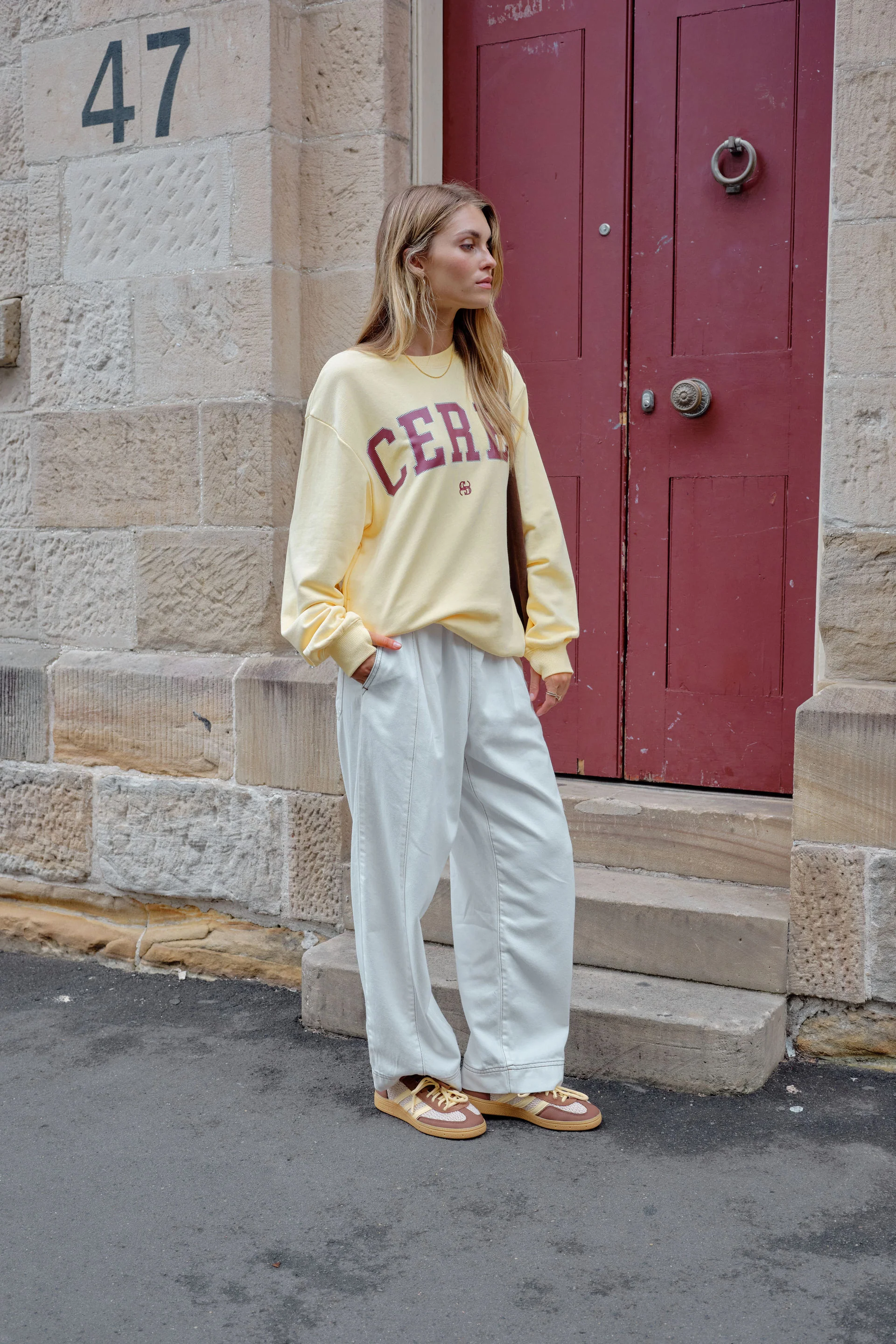 Ceres Life - Isla Oversized Slouchy Crew - butter washed burgundy heritage logo - Image 4