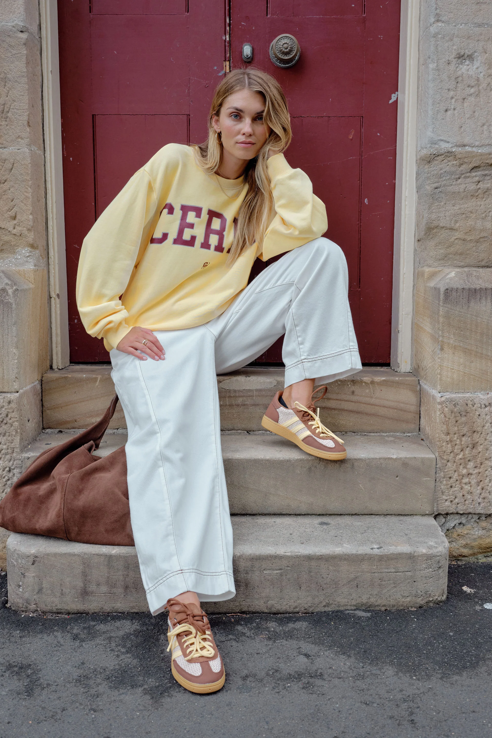 Ceres Life - Isla Oversized Slouchy Crew - butter washed burgundy heritage logo - Image 5