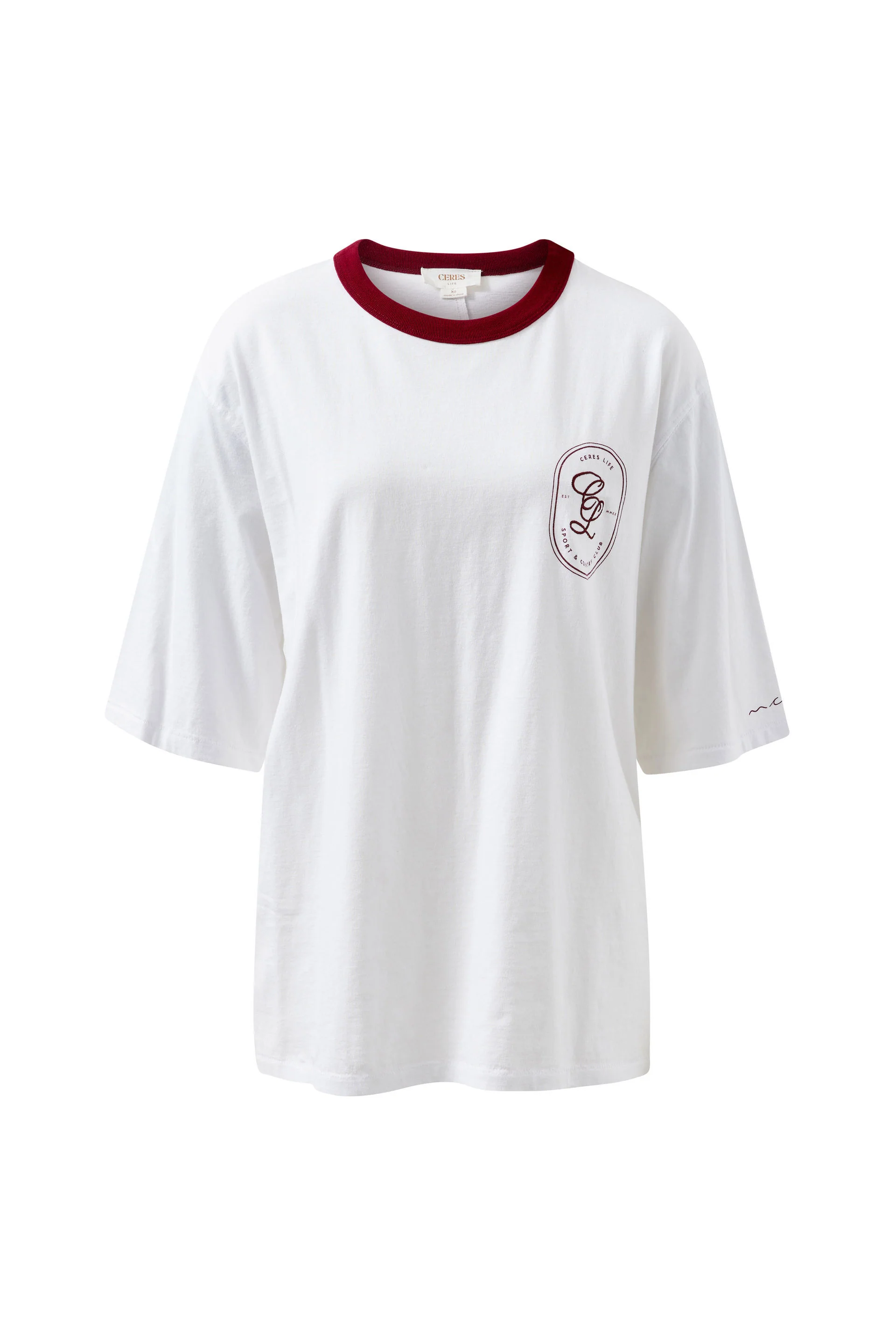 Ceres Life - Liv Oversized Tee - White/Burgundy Sport Club - Image 2