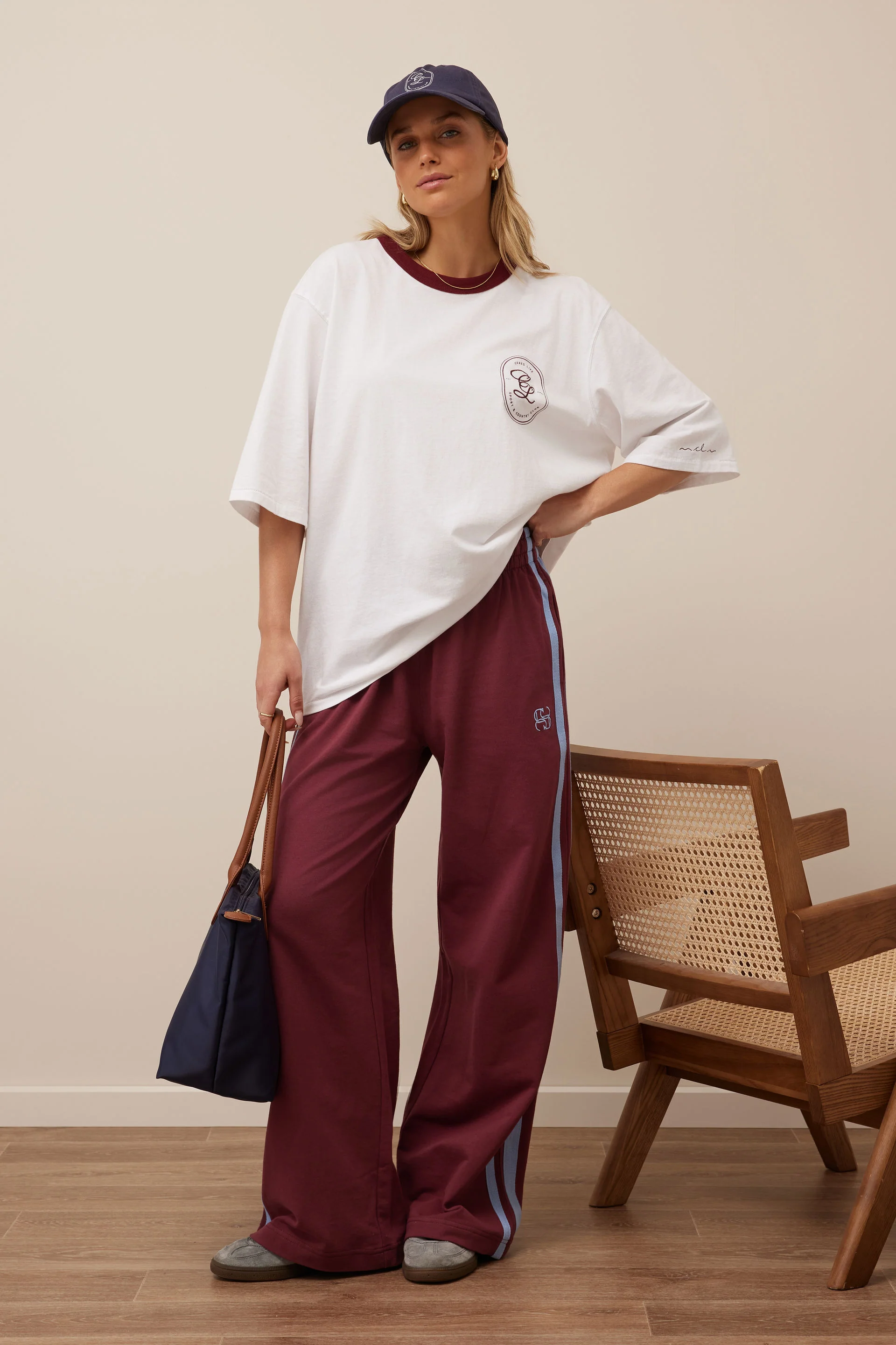 Ceres Life - Liv Oversized Tee - White/Burgundy Sport Club - Image 4
