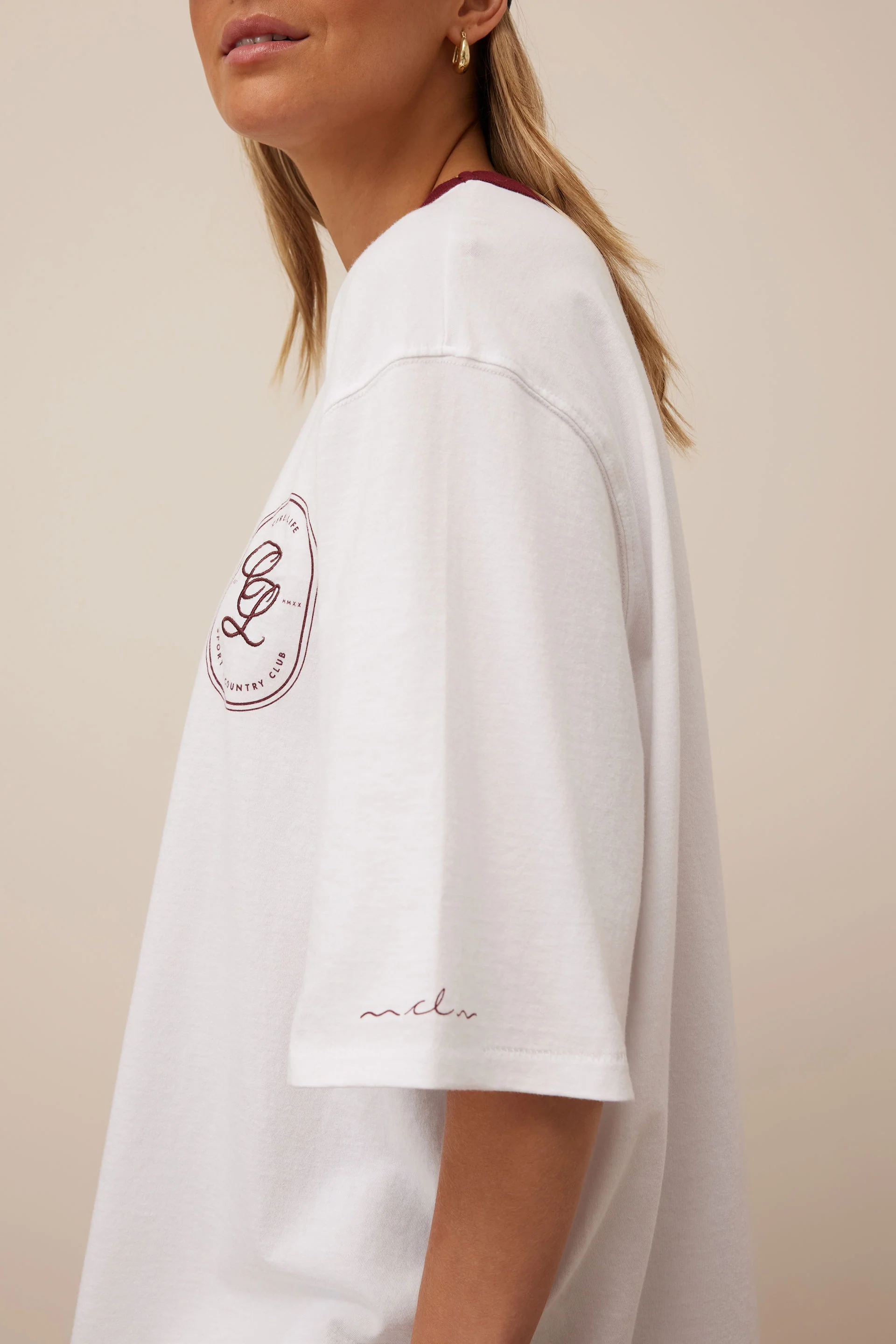 Ceres Life - Liv Oversized Tee - White/Burgundy Sport Club - Image 5