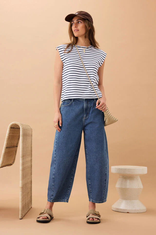 Ceres Life - Maggie Tapered Barrel Jean - Fresh Indigo - Image 3