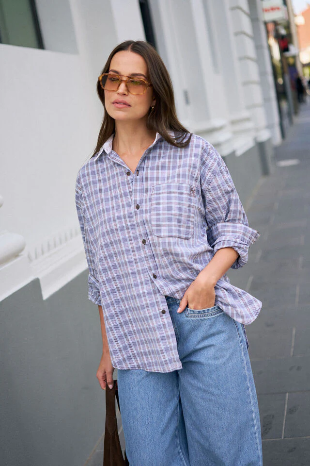 Ceres Life - Peta Oversized Shirt - Blue Chocolate Check