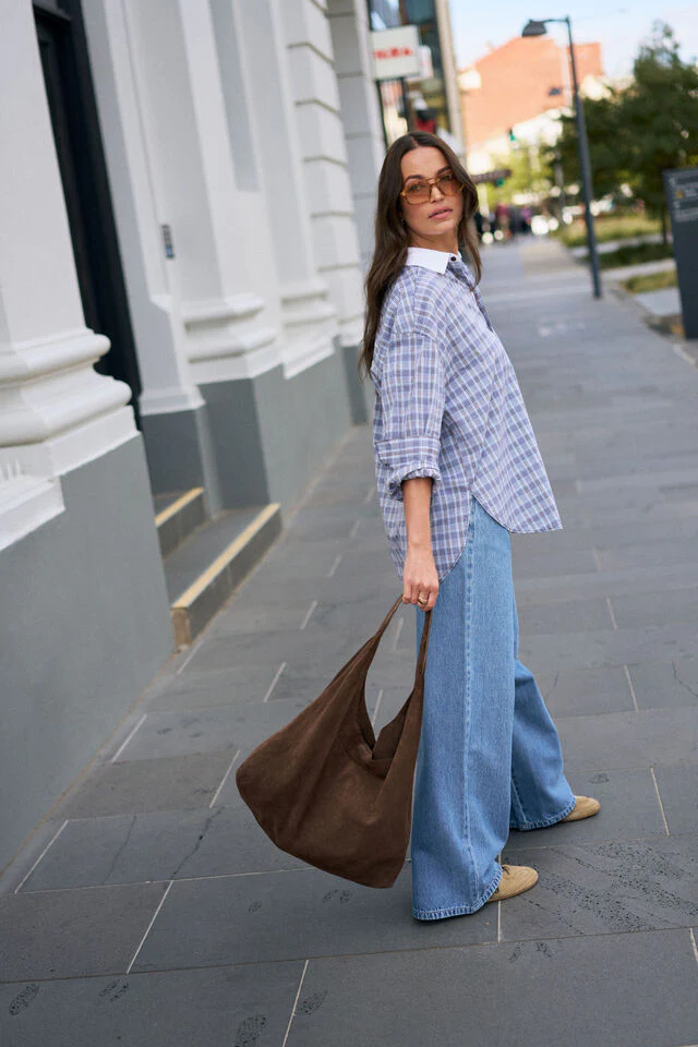Ceres Life - Peta Oversized Shirt - Blue Chocolate Check - Image 2