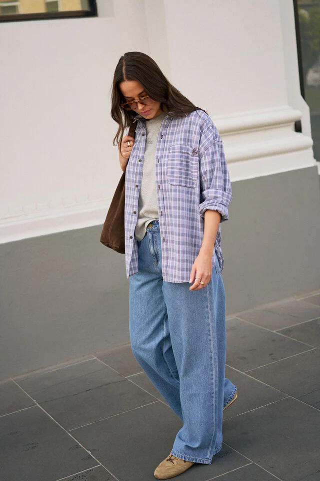 Ceres Life - Peta Oversized Shirt - Blue Chocolate Check - Image 3