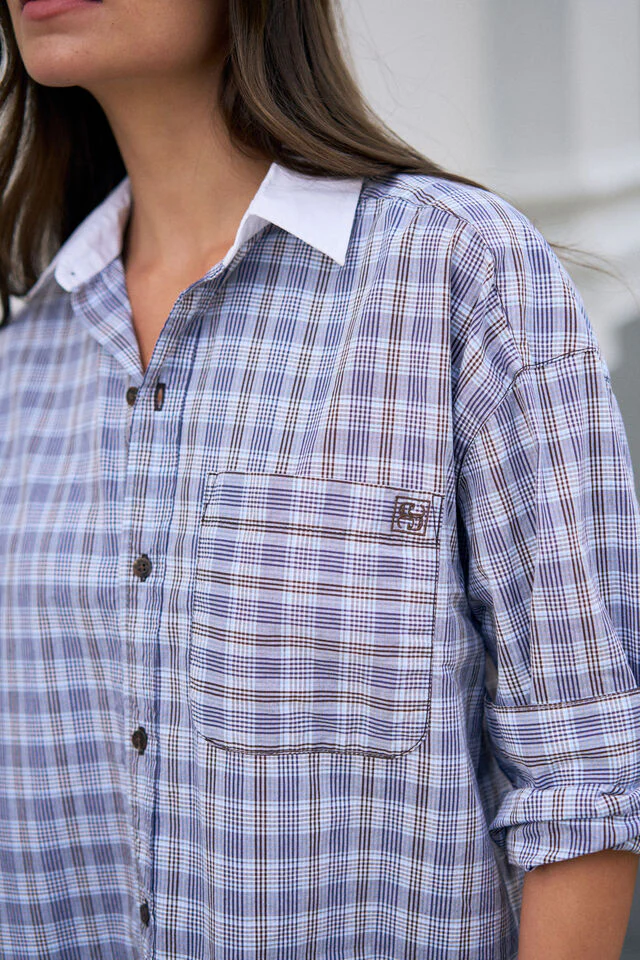 Ceres Life - Peta Oversized Shirt - Blue Chocolate Check - Image 4