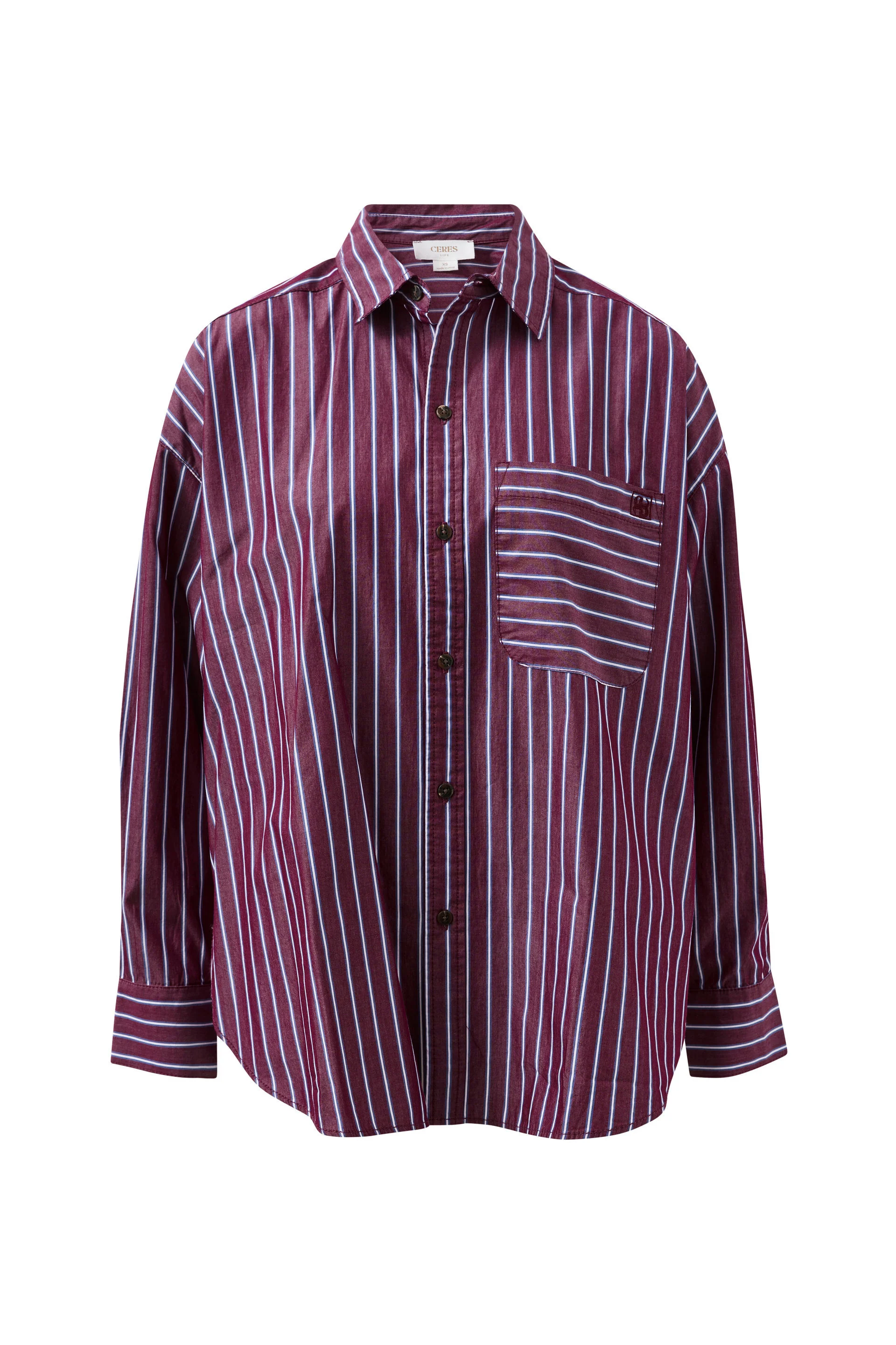 Ceres Life - Peta Oversized Shirt - Burgundy Washed Navy Stripe - Image 4