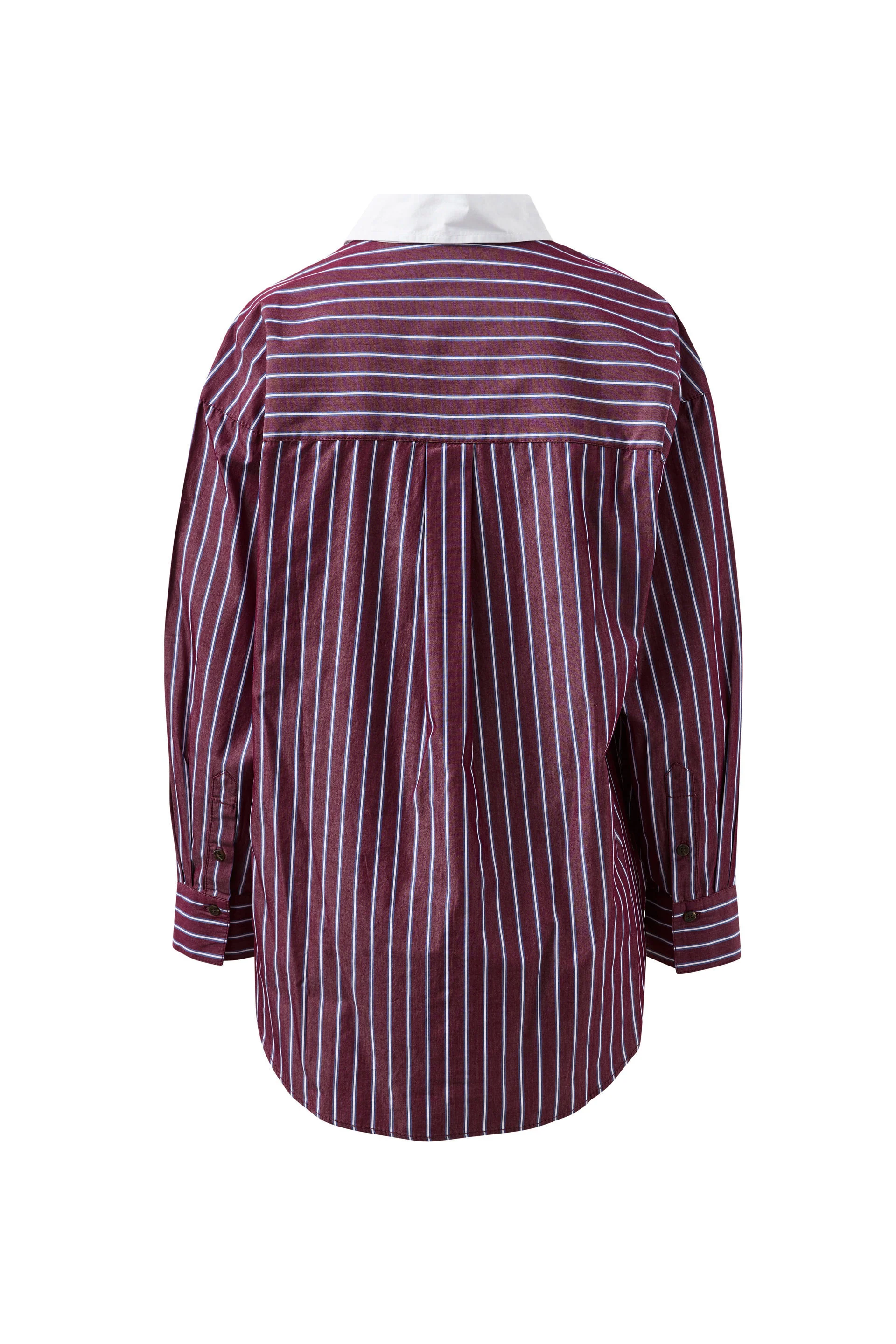 Ceres Life - Peta Oversized Shirt - burgundy washed navy stripe white collar - Image 5