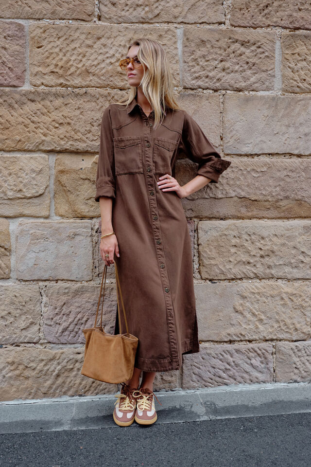 Ceres Life - Rae Long Sleeve Midi Dress - Chocolate