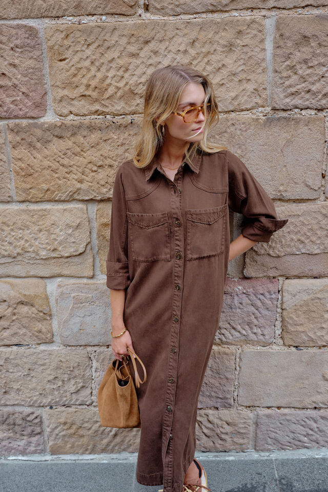 Ceres Life - Rae Long Sleeve Midi Dress - Chocolate - Image 2