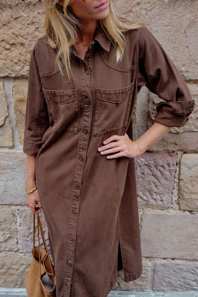 Ceres Life - Rae Long Sleeve Midi Dress - Chocolate - Image 3
