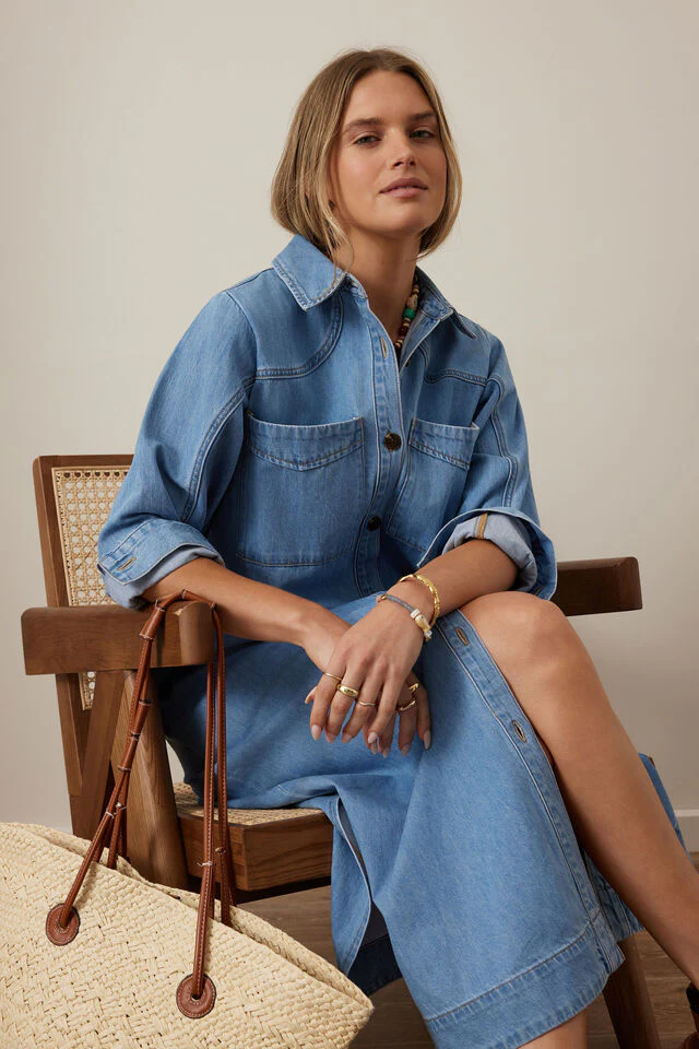 Ceres Life - Rae Long Sleeve Midi Dress - New Vintage Blue - Image 2
