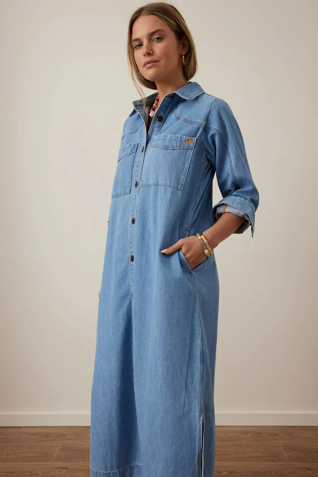 Ceres Life - Rae Long Sleeve Midi Dress - New Vintage Blue - Image 3