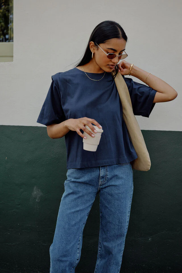Ceres Life - Rainey Pleat Sleeve Tee - True Navy - Image 3