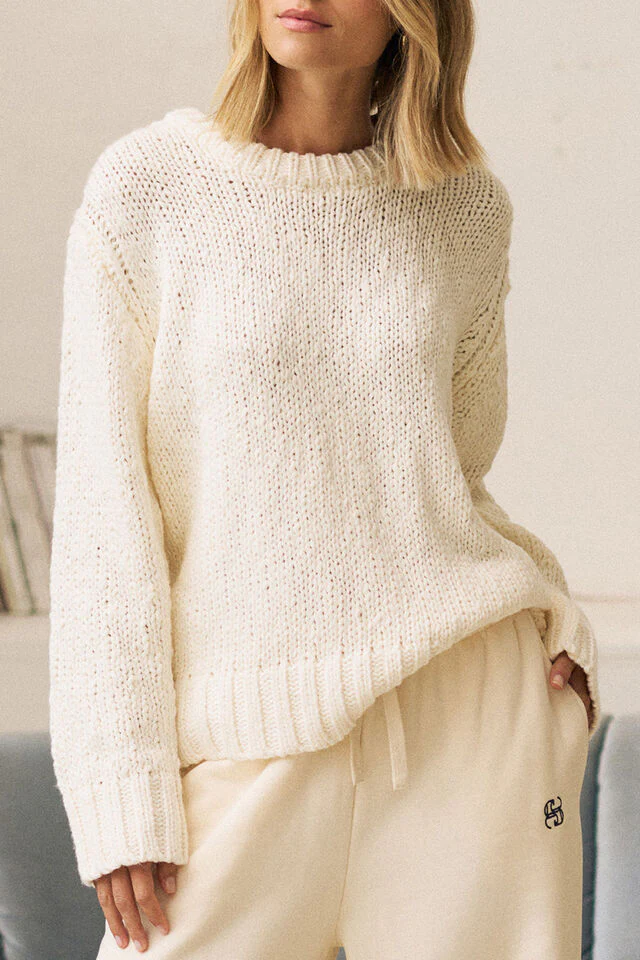 Ceres Life - Sage Chunky Knit Crew - Marshmallow