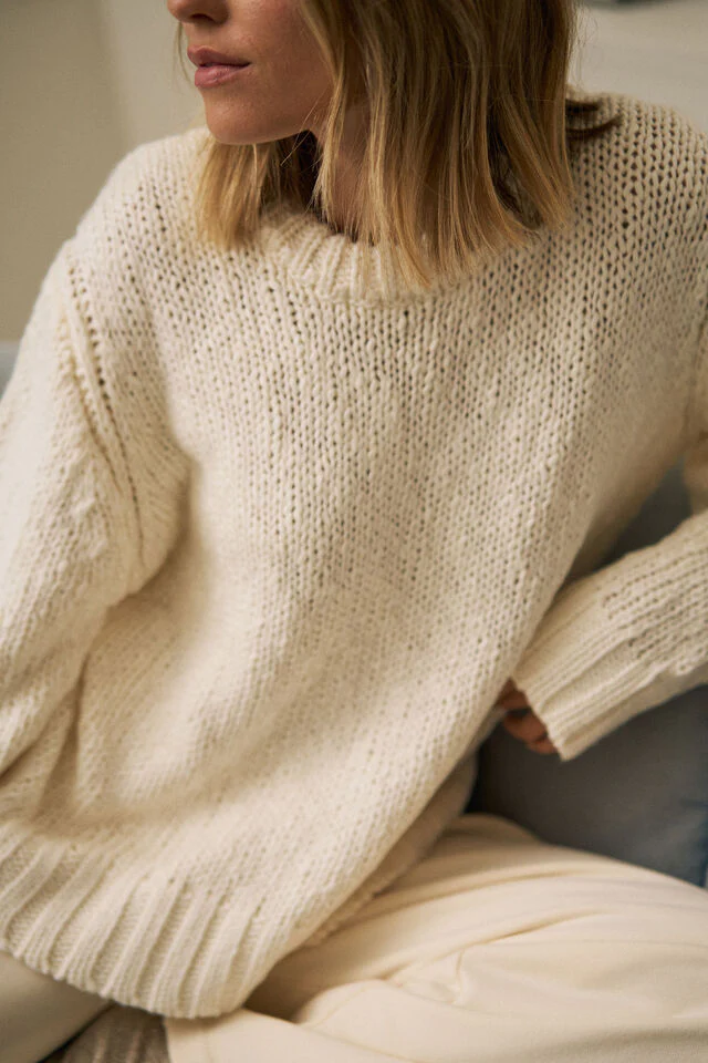 Ceres Life - Sage Chunky Knit Crew - Marshmallow - Image 3