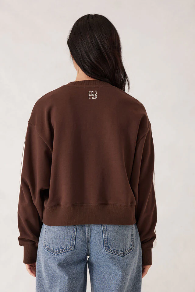 Ceres Life - Sasha Sporty Slouchy Crew - Chocolate Side Stripe - Image 3