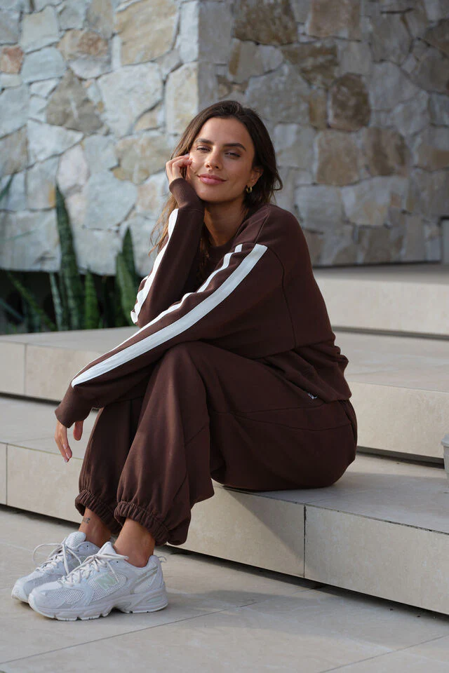 Ceres Life - Sasha Sporty Slouchy Crew - Chocolate Side Stripe - Image 4