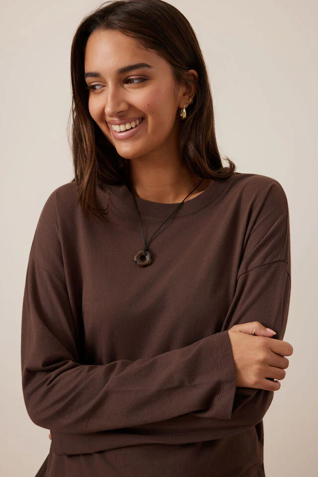 Ceres Life - Scout Slouchy Long Sleeve Tee - Brunette Brown - Image 2