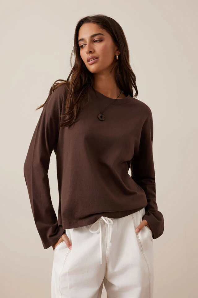 Ceres Life - Scout Slouchy Long Sleeve Tee - Brunette Brown - Image 3