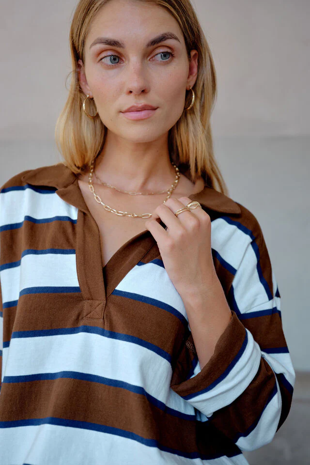 Ceres Life - Shelby Slouchy Rugby Top - Toffee/White/Heritage Navy - Image 2