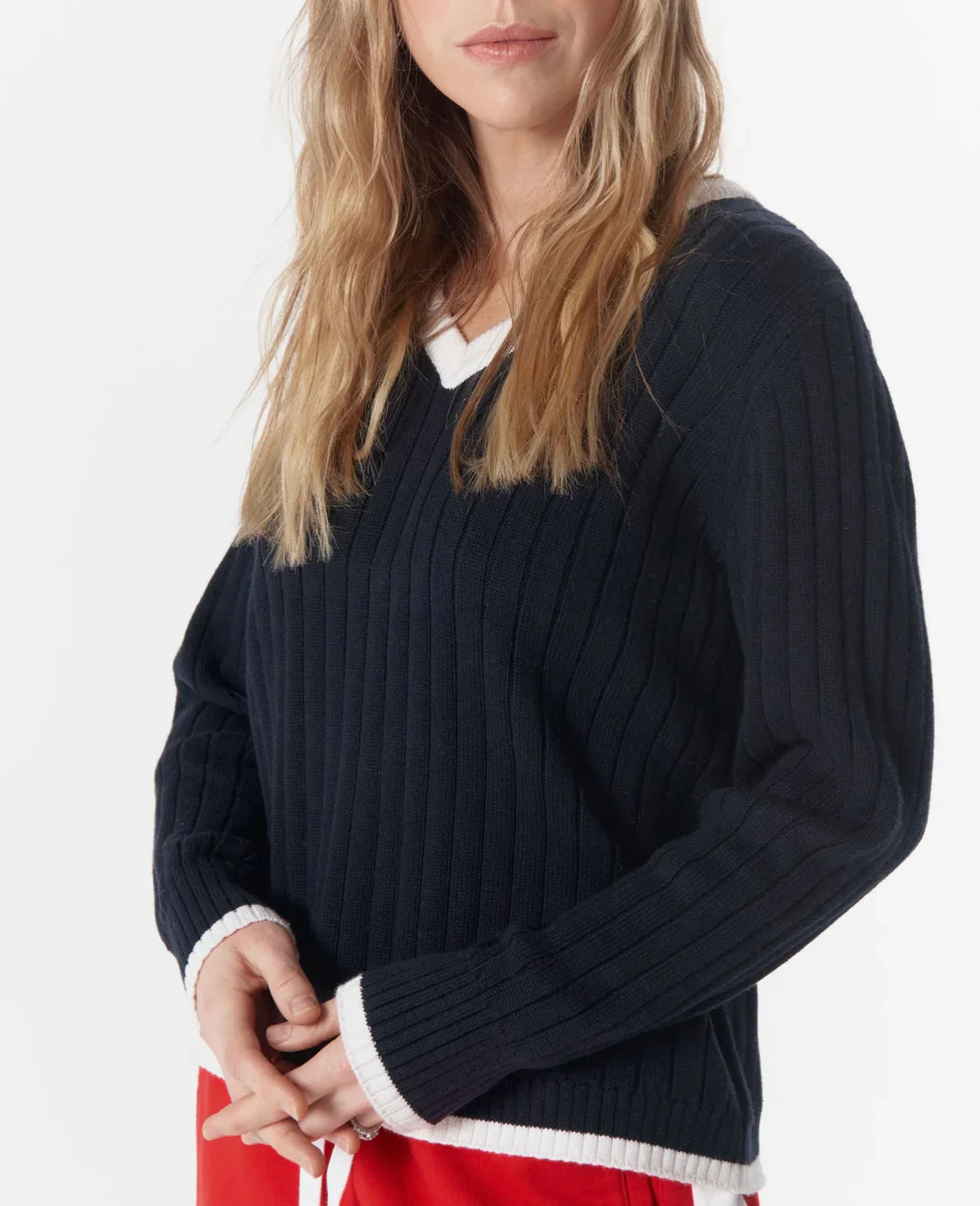 Cloth + Paper + Scissors - Glow V Neck Knit - Parisian Navy