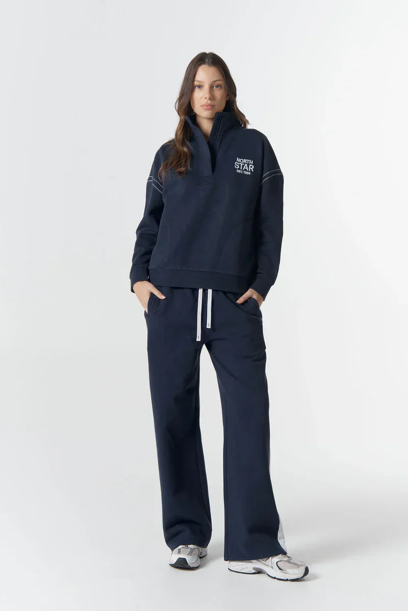 Cloth + Paper + Scissors - Off Track 1/2 Zip Sweater - Parisian Navy/White