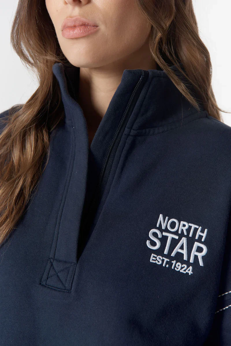Cloth + Paper + Scissors - Off Track 1/2 Zip Sweater - Parisian Navy/White - Image 2