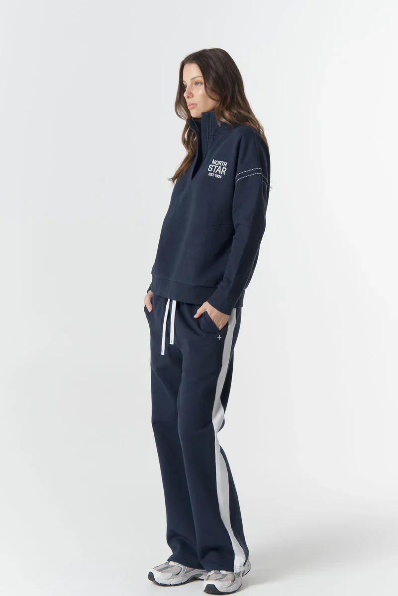 Cloth + Paper + Scissors - Off Track 1/2 Zip Sweater - Parisian Navy/White - Image 3
