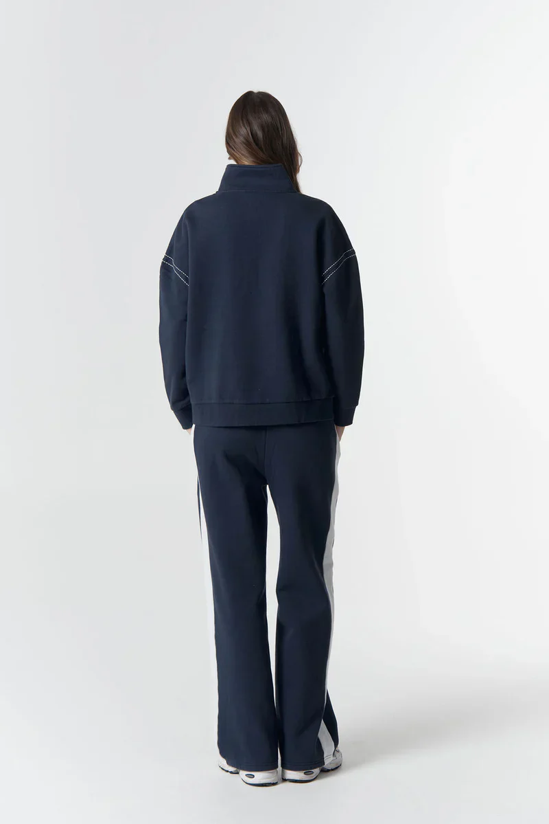 Cloth + Paper + Scissors - Off Track 1/2 Zip Sweater - Parisian Navy/White - Image 4