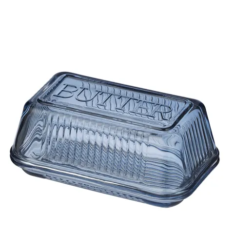 Coast To Coast Home - Lia Glass Butter Dish 17x10x7.5cm - Denim