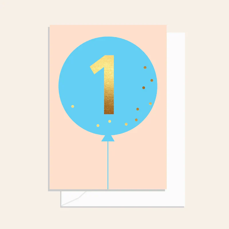 Elm Paper - 1st Birthday Balloon Blue Card