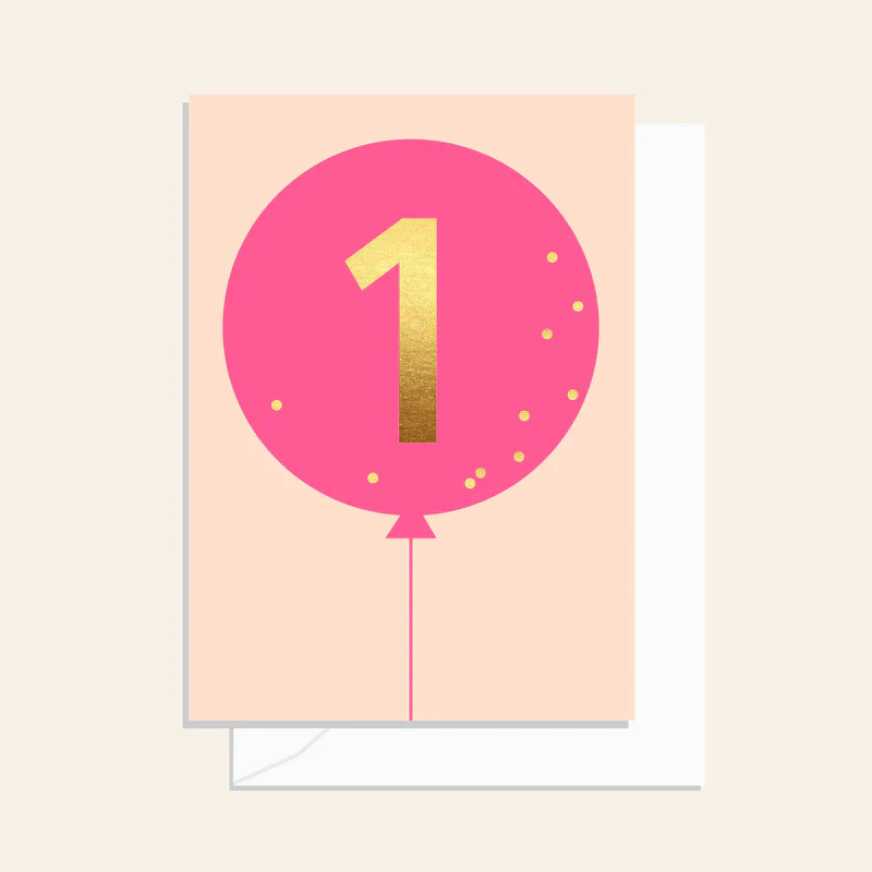 Elm Paper - 1st Birthday Balloon Pink Card