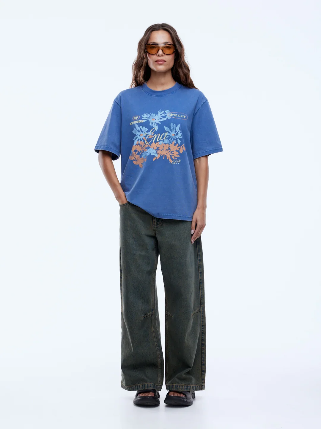 Ena Pelly - ENA VINTAGE FLORAL TEE - WASHED INDIGO