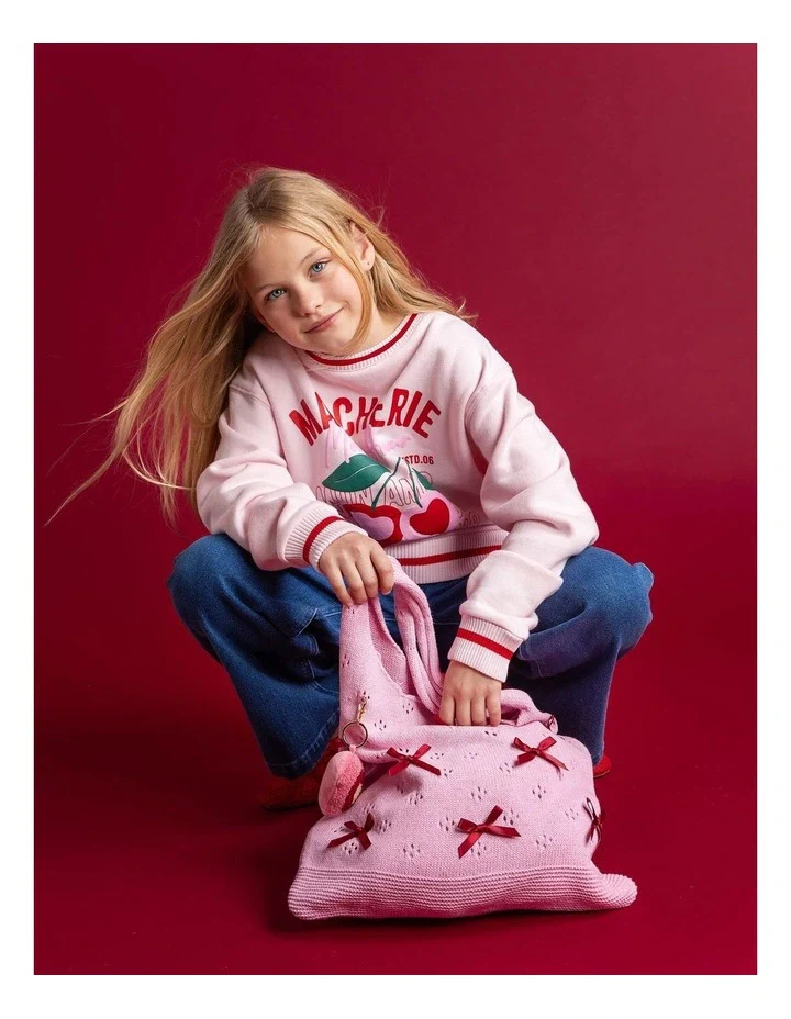 Eve Girl - Cherry Hearts Crew - Pale Pink - Kids Size 3-7 - Image 2