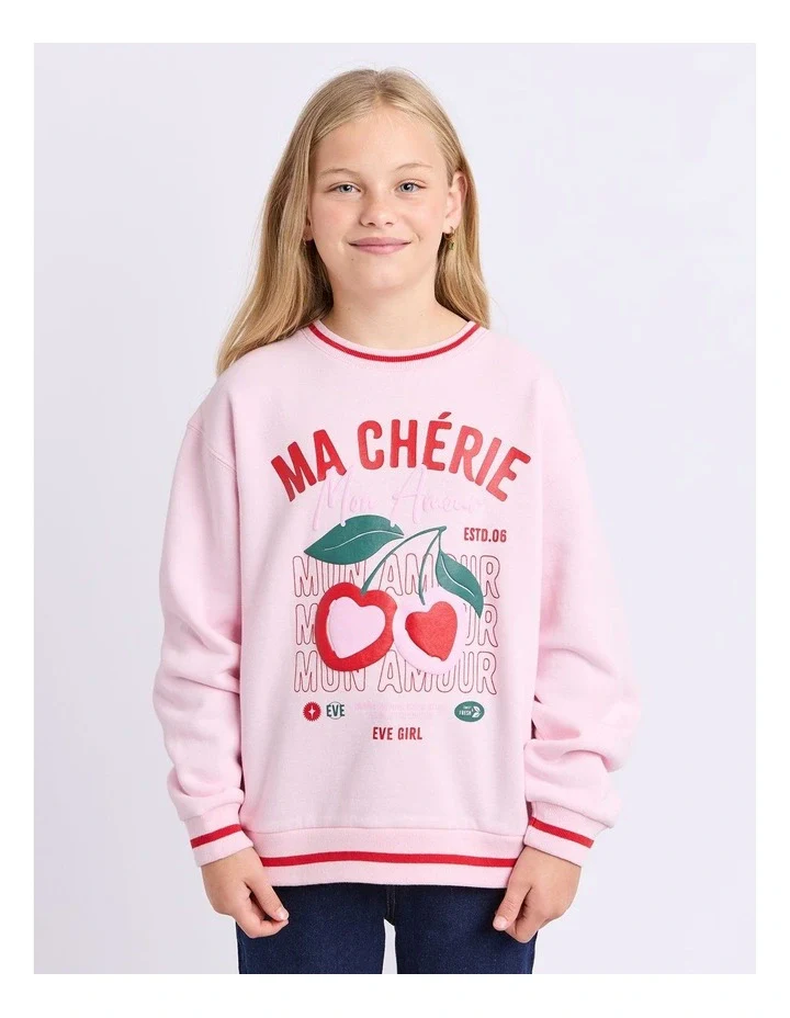 Eve Girl - Cherry Hearts Crew - Pale Pink - Kids Size 3-7 - Image 3