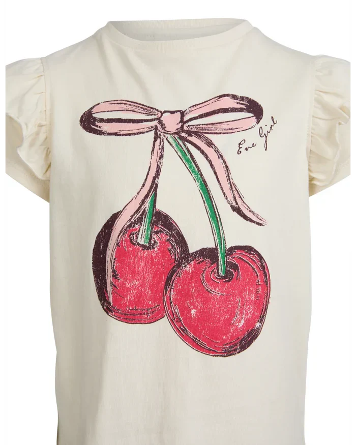 Eve Girl - Chloe Cherry Frill Tee - Vintage White - Kids Size 3-7 - Image 2