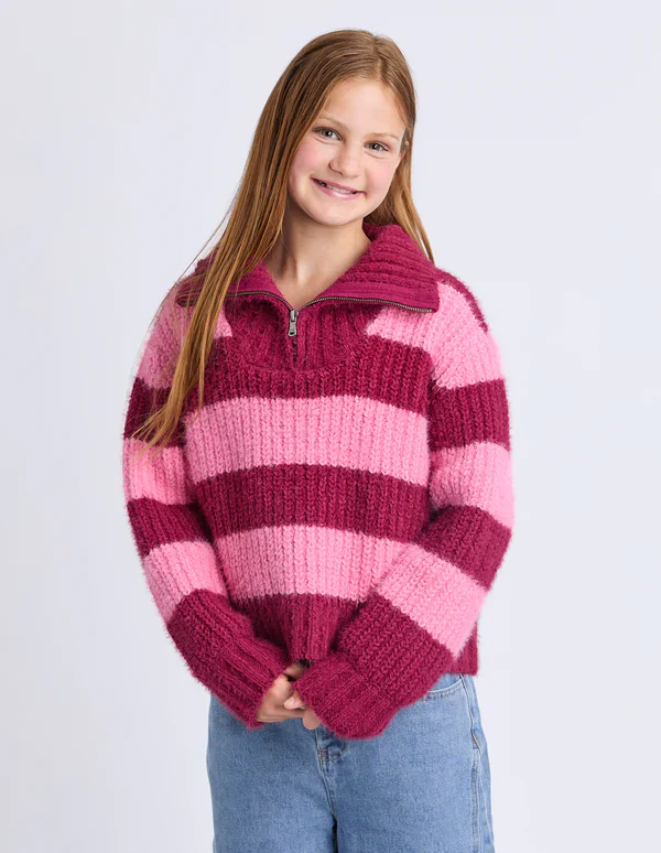 Eve Girl - Daria 1/4 Zip Knit - Cranberry - Kids Size 8-16 - Image 2