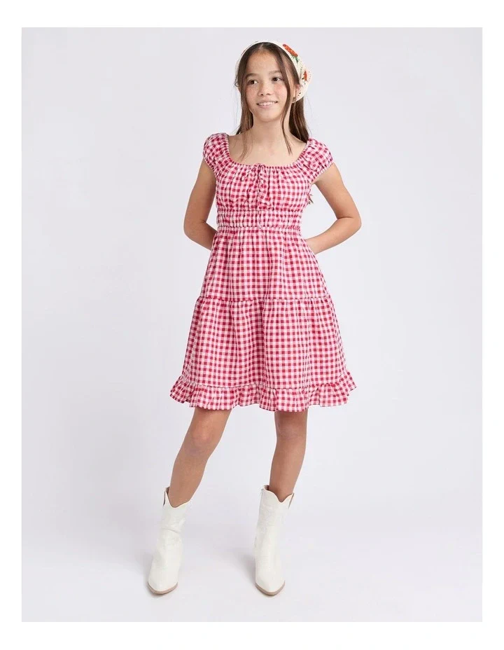 Eve Girl - Elsa Gingham Dress - Red - Kids Size 8-14 - Image 3
