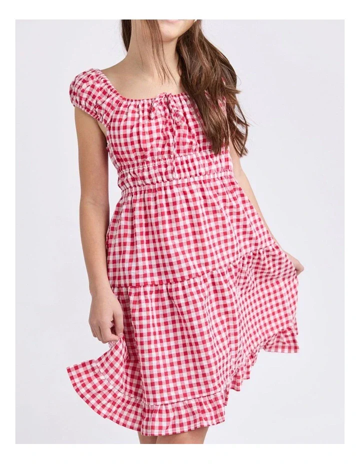Eve Girl - Elsa Gingham Dress - Red - Kids Size 8-14 - Image 4