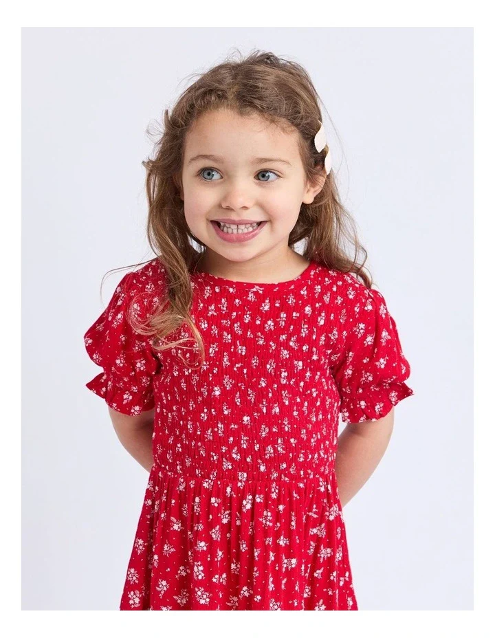 Eve Girl - Poppy Shirred Dress - Red - Kids Size 3-7 - Image 4
