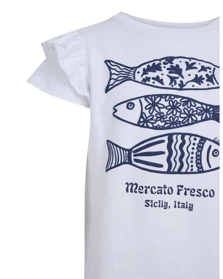 Eve Girl - Sardines Frill Tee - White - Kids Size 3-7 - Image 2