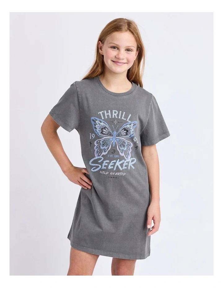 Eve Girl - Wild Heart Tee Dress - Charcoal - Kids Size 8-14 - Image 3