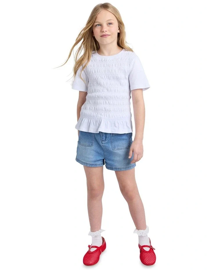 Eve Girl - Zara Shirred Tee - White - Kids Size 8-14 - Image 3