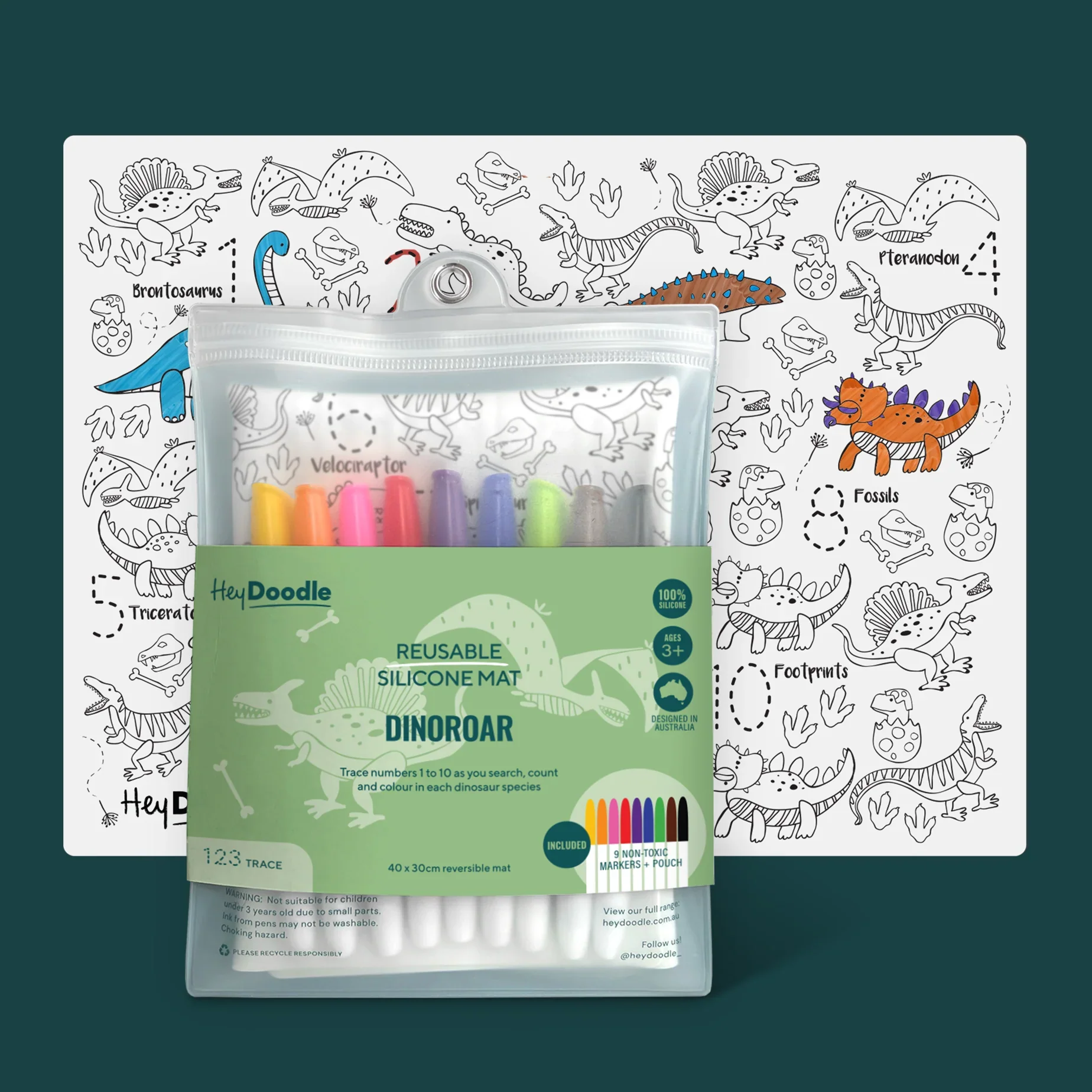 HeyDoodle - DinoRoar Classic Colouring & Doodle Mat
