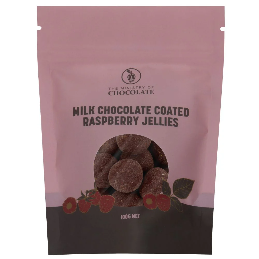 The Ministry of Chocolate - Milk Coated Raspberry Jellies 100g