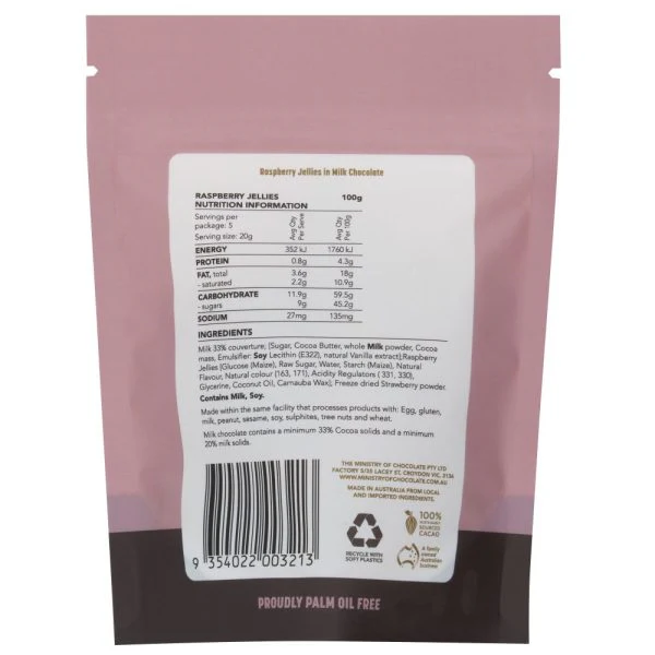 The Ministry of Chocolate - Milk Coated Raspberry Jellies 100g - Image 2