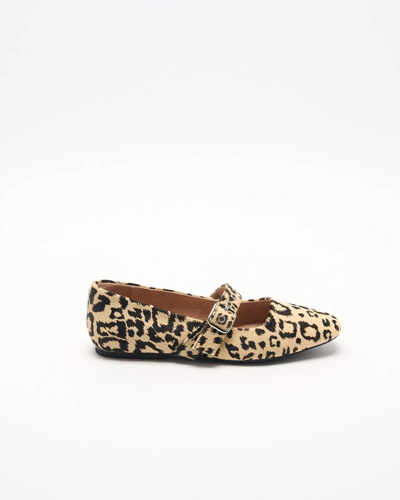 Walnut - Bianca Leather Ballet Shoe - Beige Leopard - Image 3